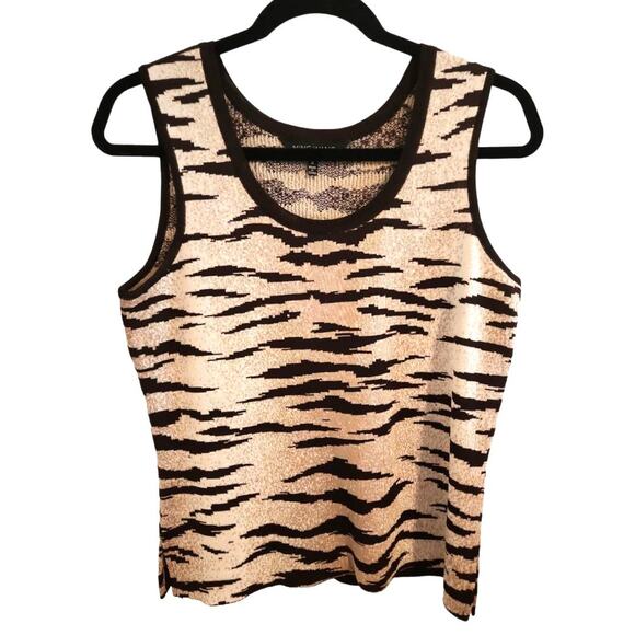 Ming Wang Brown Cream Animal Print Jacket Tank Set Knit 2 Piece Outfit Size S - Picture 4 of 7